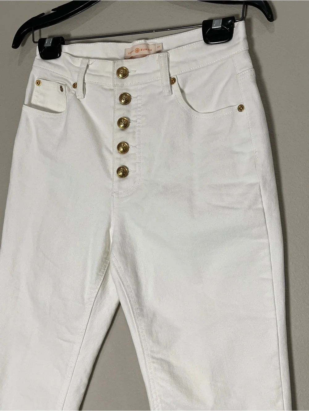 Tory Burch High-Waisted White gold Button-Fly Jeans 27 x 28 NEW